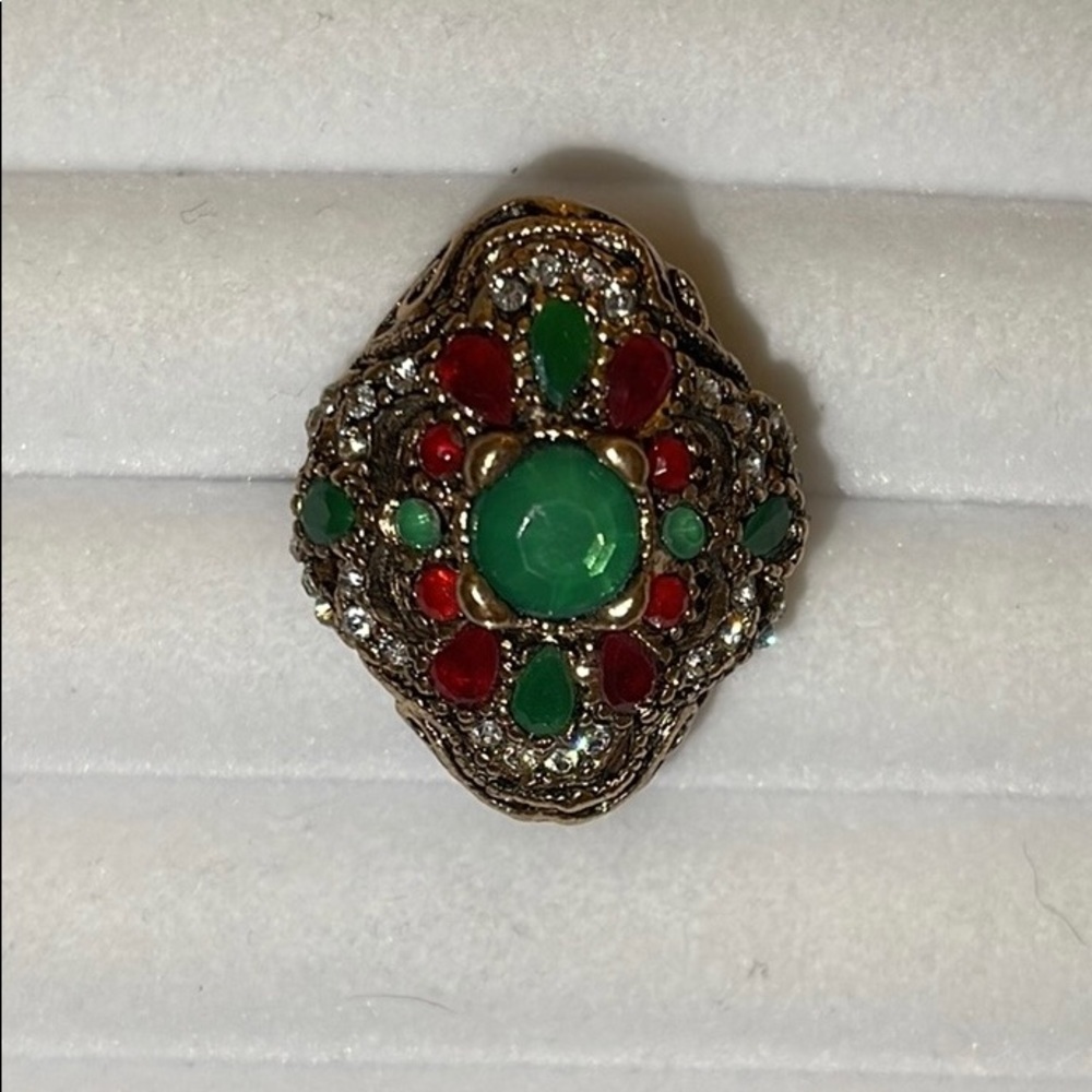 Emerald, Ruby & White Topaz Ring - image 4